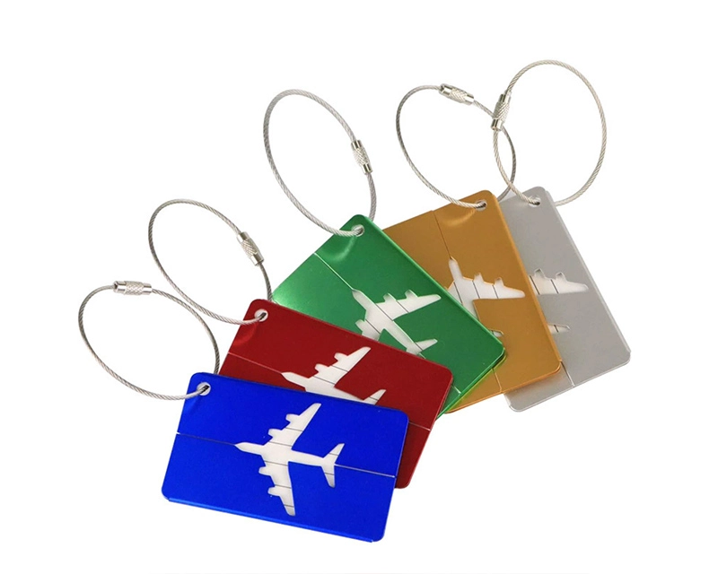 JUSTOP JTLT-007 alloy aluminum luggage tag with airplane cutout design and stainless steel ring attachment
